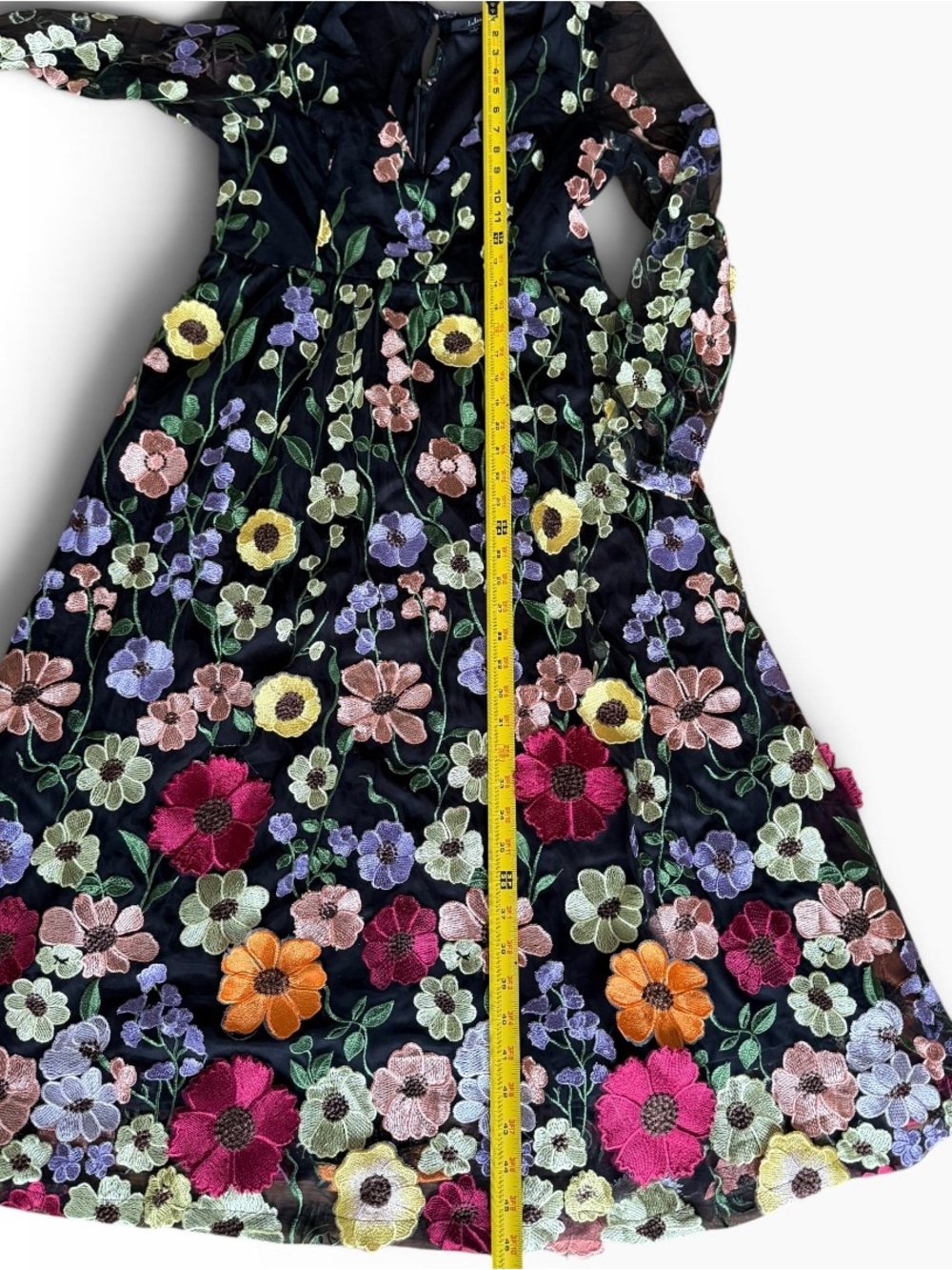 Lulus Black Floral Embroidered Sheer Sleeve Midi Dress Large - Picture 9 of 11